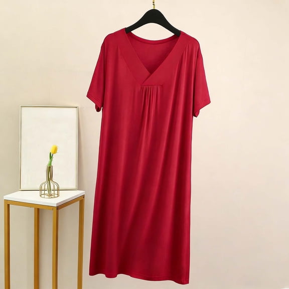 Ailaofu Women's Plus Nightgown Short Sleeve Sleepwear Summer Pajama Dress Nightwear