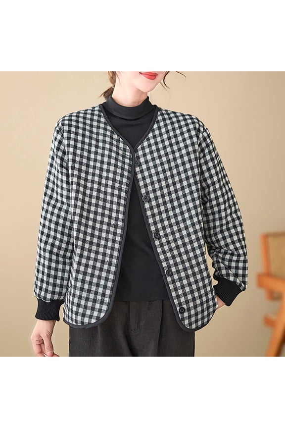 Women's Plus Size Houndstooth Open Front Long Sleeve Jacket Outerwear