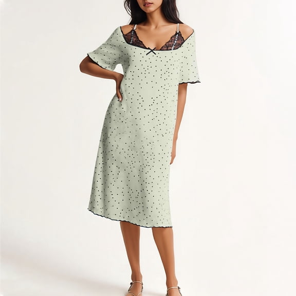 Ailaofu Women's Polka Dot Long Sleepshirt - Sling Loose Fit Lounging Nightgown
