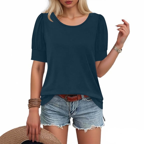 Ailaofu Women's Puff Short Sleeve Sweater 2026 Spring Summer Tops Trendy Business Casual Outfits Work Blouses Clothes