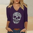 thumbnail image 1 of Ailaofu Women's Rhinestone Skull Vest Long 3/4 Sleeve Summer V-Neck Sleeveless Shirt, 1 of 5