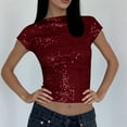 thumbnail image 1 of Ailaofu Women's Round Neck Glitter Sequins Shirts Top Casual Cap Sleeve Party Tee Tops, 1 of 6