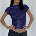 thumbnail image 1 of Ailaofu Women's Round Neck Glitter Sequins Shirts Top Casual Cap Sleeve Party Tee Tops, 1 of 6