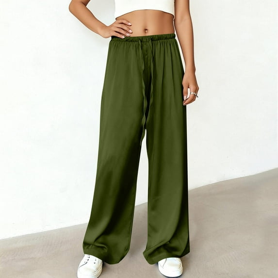 Ailaofu Women's Satin Pants Drawstring Waist Straight Leg Lounge Pants