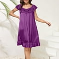 thumbnail image 1 of Ailaofu Women's Satin Silk Nightgown Short Sleeve Pleated House Dress Soft Mid Length Victorian Nightdress Loose Sleepwear, 1 of 3