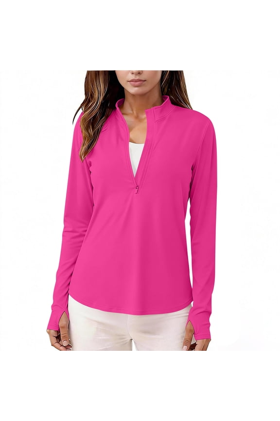 Women's Shirts Long Sleeve 1/4 Zip Sun Protection Quick Dry Workout Hiking Athletic Shirts Rash Guard