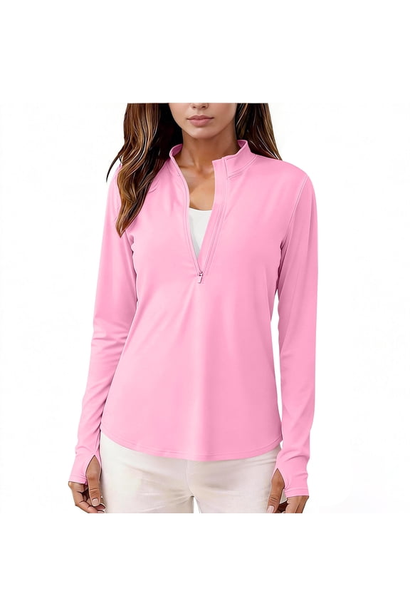Women's Shirts Long Sleeve 1/4 Zip Sun Protection Quick Dry Workout Hiking Athletic Shirts Rash Guard