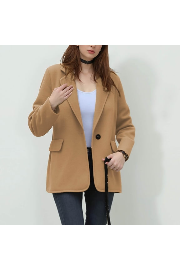 Women's Single Breasted Wool Blazer Jacket Business Casual Wool Blend Trench Pea Coat Outerwear Overcoat