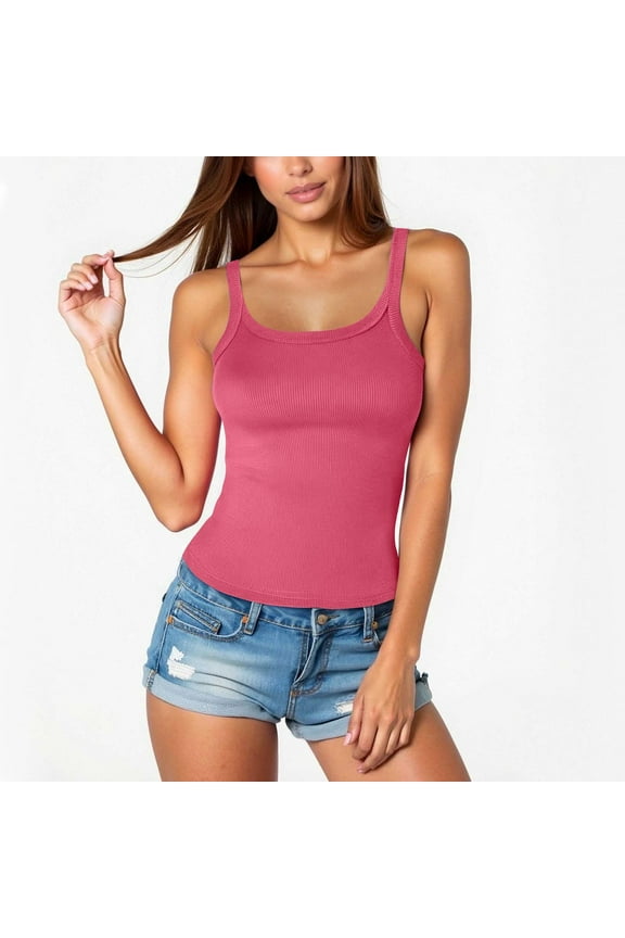 Women's Sleeveless Tank Top Form Fitting Scoop Neck Ribbed Knit Basic Cami Shirts