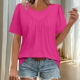 thumbnail image 1 of Ailaofu Women's Solid Color Crew Neck Pleated T-Shirt - Casual Short Sleeve Stretch Cotton Blend Top for Plus Size, 1 of 7