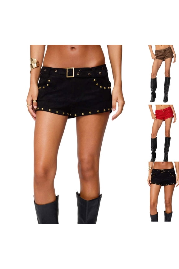 Women's Solid Color High Waist Shorts, Stylish Studded Casual Shorts, Loose Slimming Shorts for Summer