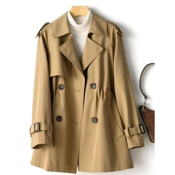Ailaofu Women's Solid Color Lapel Double-Breasted Belted Long-Sleeved Street Style Trench Coat