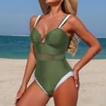 thumbnail image 1 of Ailaofu Women's Solid Color Mesh Panel Spaghetti Strap One-Piece Bikini - Comfortable Swimsuit, 1 of 7