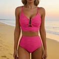 thumbnail image 1 of Ailaofu Women's Solid Color Spaghetti Strap V-Neck Cutout Bikini Set - High Waisted Textured Ruffled 2-Piece Swimsuit, 1 of 7