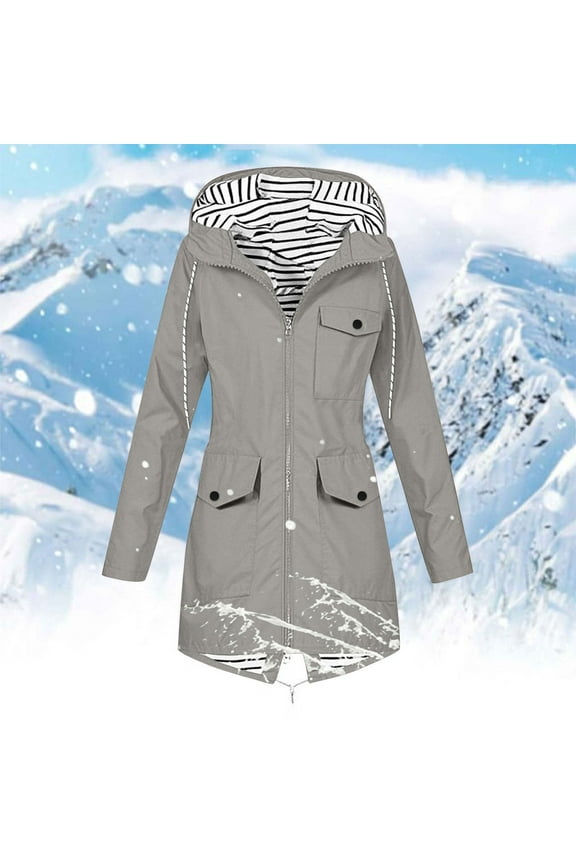 Women's Spring Fall Hooded Coat Long Sleeve Trench Jacket Loose Outerwear