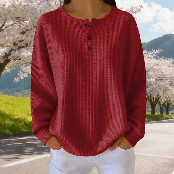 Ailaofu Women's Spring Fashion Sweater 2026 Long Sleeve Crew Neck Button Pullover Business Casual Work Tops