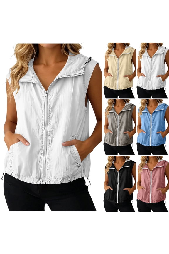 Women's Spring Summer Solid Color Zipper Hooded Jacket, Stylish Mesh Drawstring Comfortable Pullover, Sun Protection Outdoor Sports Top