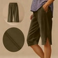 thumbnail image 1 of Ailaofu Women's Summer And Corduroy Solid Color Loose Straight Leg Pants With Pockets Side Slit Buttons Capri Pants, 1 of 7