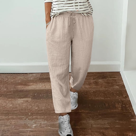 Ailaofu Women's Summer Drawstring Waist Wide Leg Loose Cotton Linen Palazzo Pants