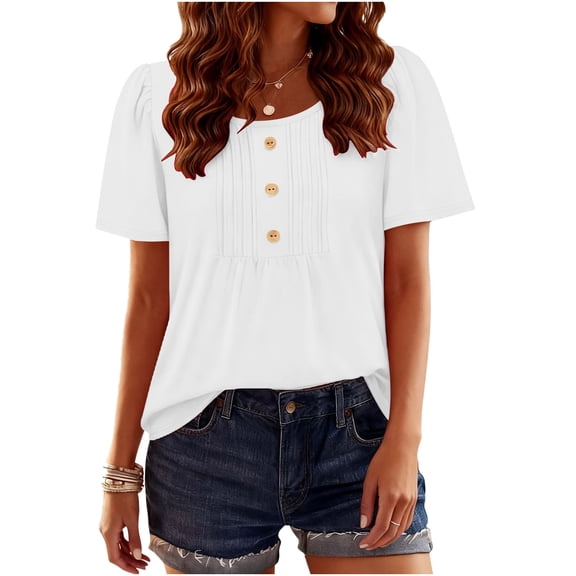 Ailaofu Women's Summer tunic Tops Casual Dressy Blouses Short Sleeve Shirts