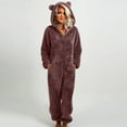 thumbnail image 1 of Ailaofu Women's Ultra Comfy Lounge Furry Sherpa Romper Onesie Pajamas Cute Ear Hood, 1 of 5