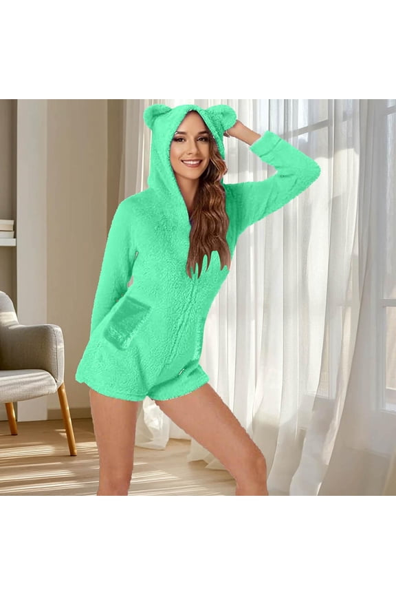 Women's Ultra Comfy Lounge Romper Onesie Pajamas Cute Ear Hood