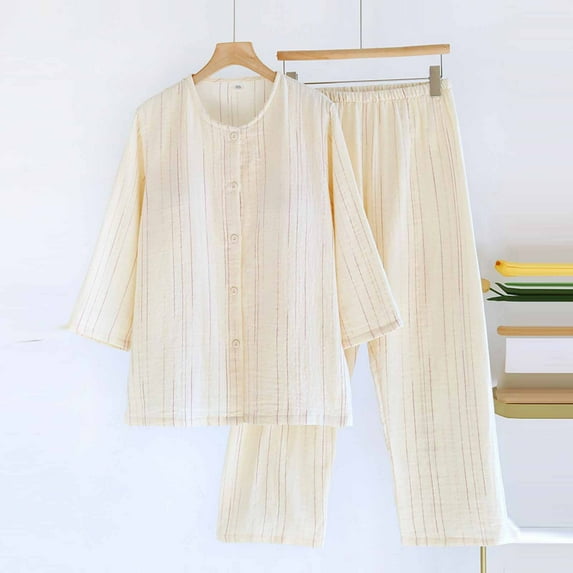 Ailaofu Womens 2 Pack Pajama Set Built-in Bra 3/4 Sleeve Pajamas Top and Pants V Neck Pjs Loose Soft Button Down Loungewear