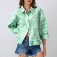thumbnail image 1 of Ailaofu Womens 3/4 Length Sleeve Striped Button Down Shirt Loose Fit Drop Shoulder Trendy Ruffle Hem Striped Blouses Top, 1 of 6