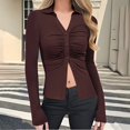 thumbnail image 1 of Ailaofu Womens Button Down Shirts V Neck Collared Ruched Slim Fit Long Sleeve Shirt Casual Fall Fashion Ladies Tops, 1 of 6