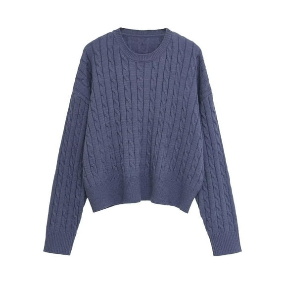 Ailaofu Womens Cable Knit Sweater Chunky Long Sleeve Round Neck Sweater Tops Casual Pullover Polo Shirts 2025 Fall Outfits