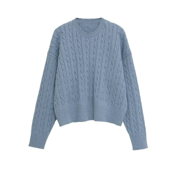 Ailaofu Womens Cable Knit Sweater Chunky Long Sleeve Round Neck Sweater Tops Casual Pullover Polo Shirts 2025 Fall Outfits