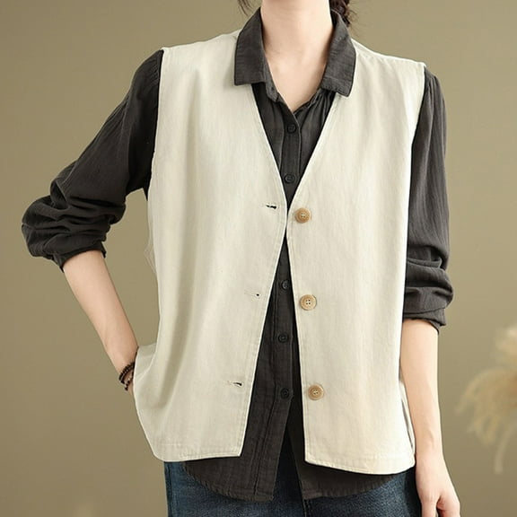 Ailaofu Womens Casual Button Up Vest Cargo Oversized Sleeveless Blazer Jackets Tops