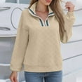 thumbnail image 1 of Ailaofu Womens Casual Textured Sweatshirt Colorblock Striped Collar Quarter Zip Long Sleeve Pullover Tops, 1 of 7