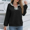 thumbnail image 1 of Ailaofu Womens Casual Textured Sweatshirt Colorblock Striped Collar Quarter Zip Long Sleeve Pullover Tops, 1 of 7
