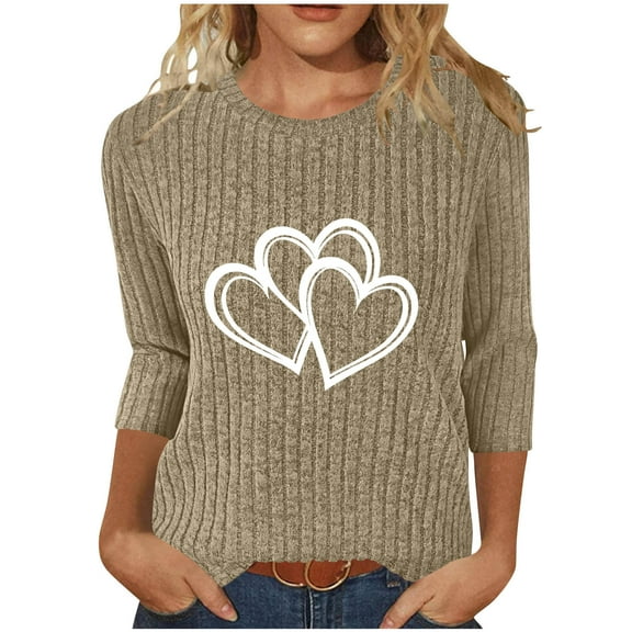 Ailaofu Womens Cute Crewneck Long Sleeve Heart Pullover Sweater Chunky Ribbed Knit Sweater Spring