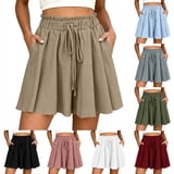 Ailaofu Womens Elastic High Waisted Shorts with Pockets Solid Color ...