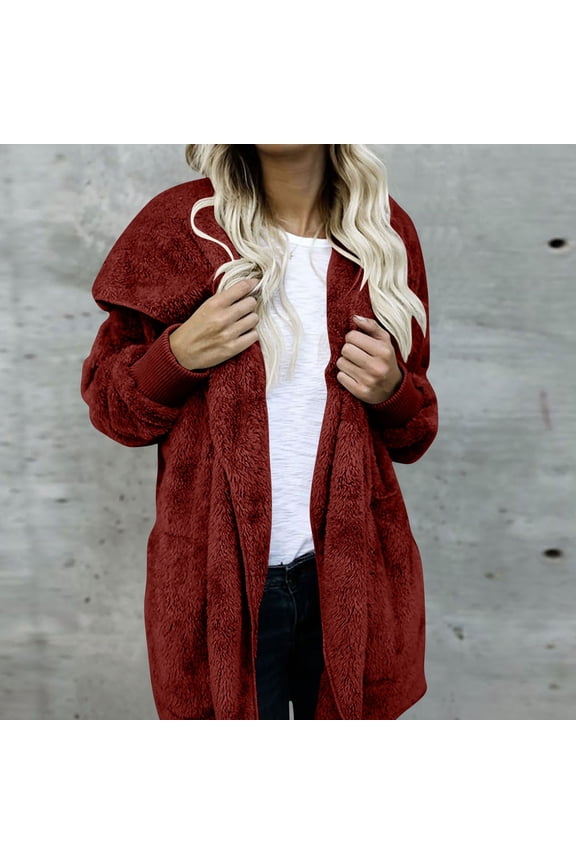 Womens Fleece Teddy Coats Trendy Hooded Winter Jacket Shaggy Faux Sherpa Cardigans Fashion Warm Clothes