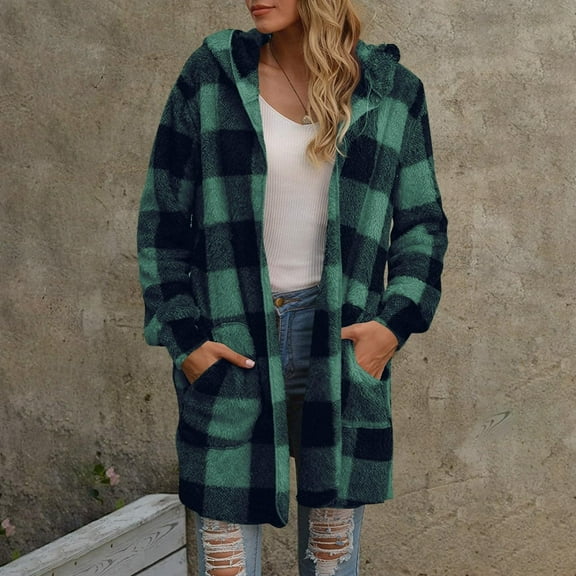 Ailaofu Womens Fuzzy Fleece Jacket Fall Winter Faux Fur Coat Sherpa Jacket Open Front Cardigan Outerwear with Pockets