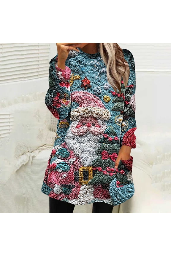 Womens Holiday Christmas Tunics to Wear with Leggings Bling Christmas Tree Print Tunic Top Long Sleeve Loose Xmas T Shirt Blouse