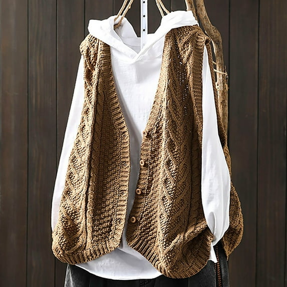 Ailaofu Womens’Knit Sweater Vest V Neck Sleeveless Cardigan Button Down Sweater Pocket Outwear Tops