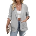 thumbnail image 1 of Ailaofu Womens Linen Blazer Casual Long Sleeve Lightweight One Button Jackets Spring Summer Suit, 1 of 7