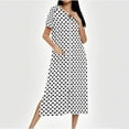 thumbnail image 1 of Ailaofu Womens Lounge Pajamas Shirt Dresses Fashion Print Short Sleeves Zipper Crewneck Loose Comfy Nightgown with Pokets, 1 of 7