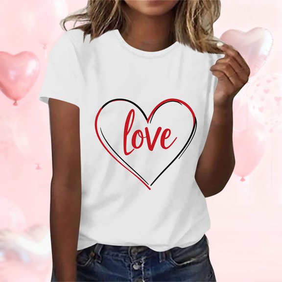 Ailaofu Womens Love Shirt Casual Loose Short Sleeve Letter Heart Graphic Tee Summer Tops
