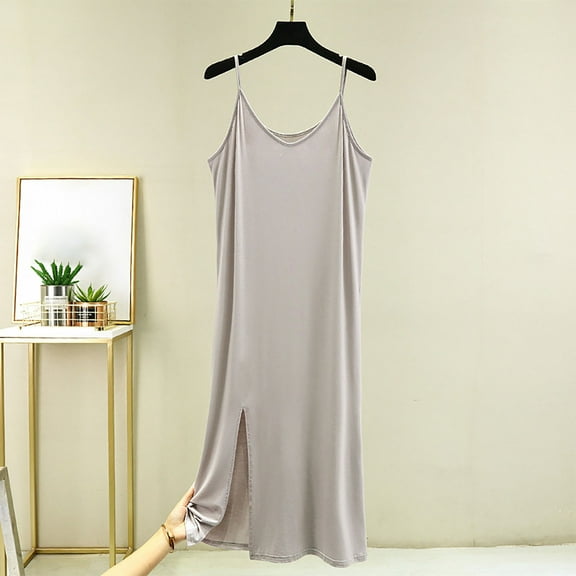 Ailaofu Womens Modal Nightgown Full Slip Midi Loose Dress Spaghetti Strap Mini Cami Tank Sleepwear