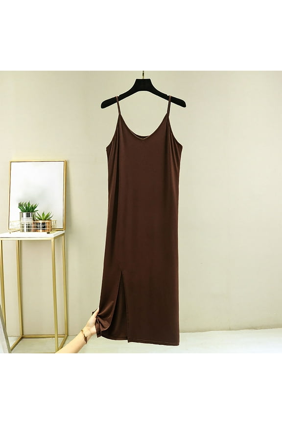 Womens Modal Nightgown Full Slip Midi Loose Dress Spaghetti Strap Mini Cami Tank Sleepwear