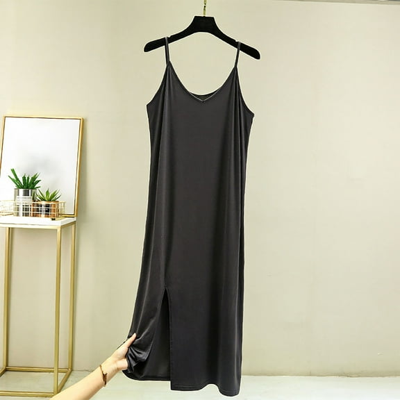Ailaofu Womens Modal Nightgown Full Slip Midi Loose Dress Spaghetti Strap Mini Cami Tank Sleepwear