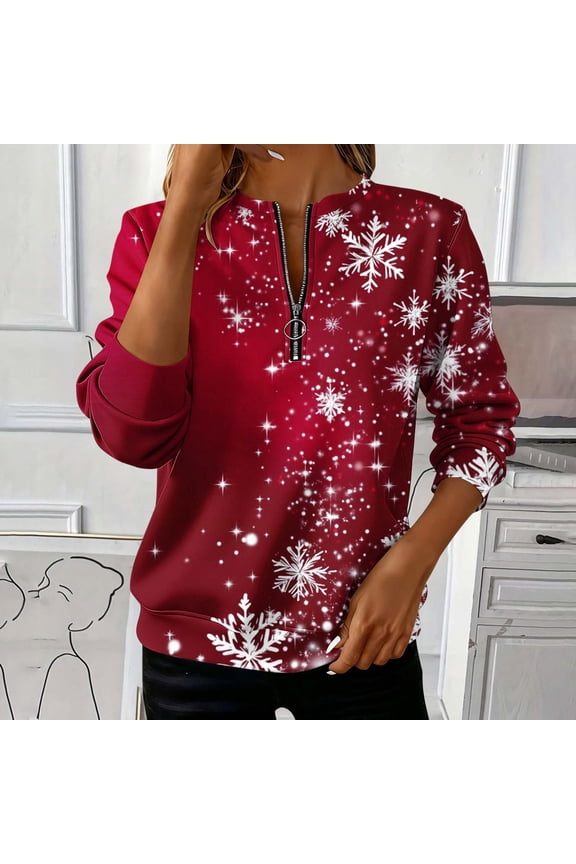 Womens Oversized Christmas Sweatshirt Half Zip Pullover Long Sleeve Quarter Zip Tops Teen Girls Fall Fashion Y2K Clothes