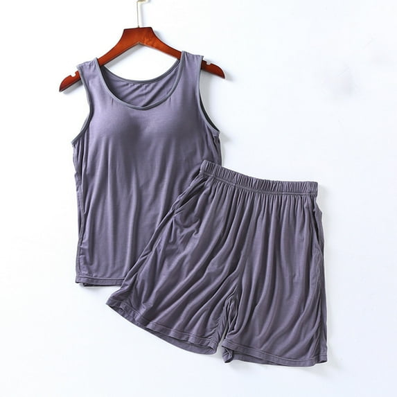 Ailaofu Womens Pajamas Sets Built in Bra Casual Short Sleeve Shirts with Shorts Soft Modal Sleepwear Cotton Lounge Sets