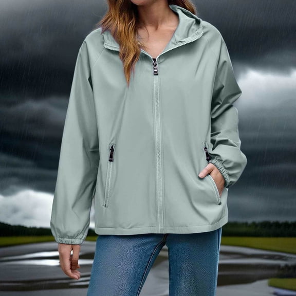 Ailaofu Womens Rain Jacket Lightweight Waterproof Windbreaker Jacket Outdoor Active Portable Raincoat