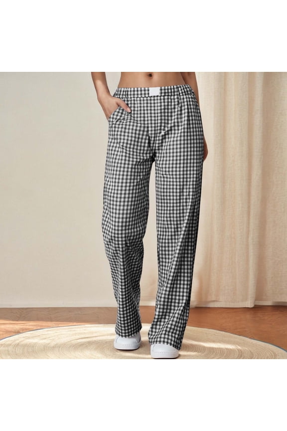 Womens Striped Gingham Boxer Pants Spring Summer Pajama Lounge Pj Casual Plaid Trousers Y2K Beach Bottoms with Pockets